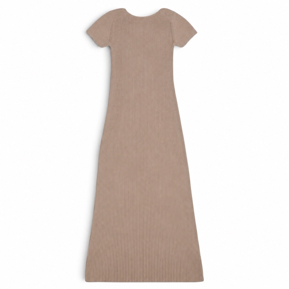 Staud Camden Ribbed Knit Sweater Maxi Dress Bustier Tan Beige L Sweetheart - Picture 7 of 7